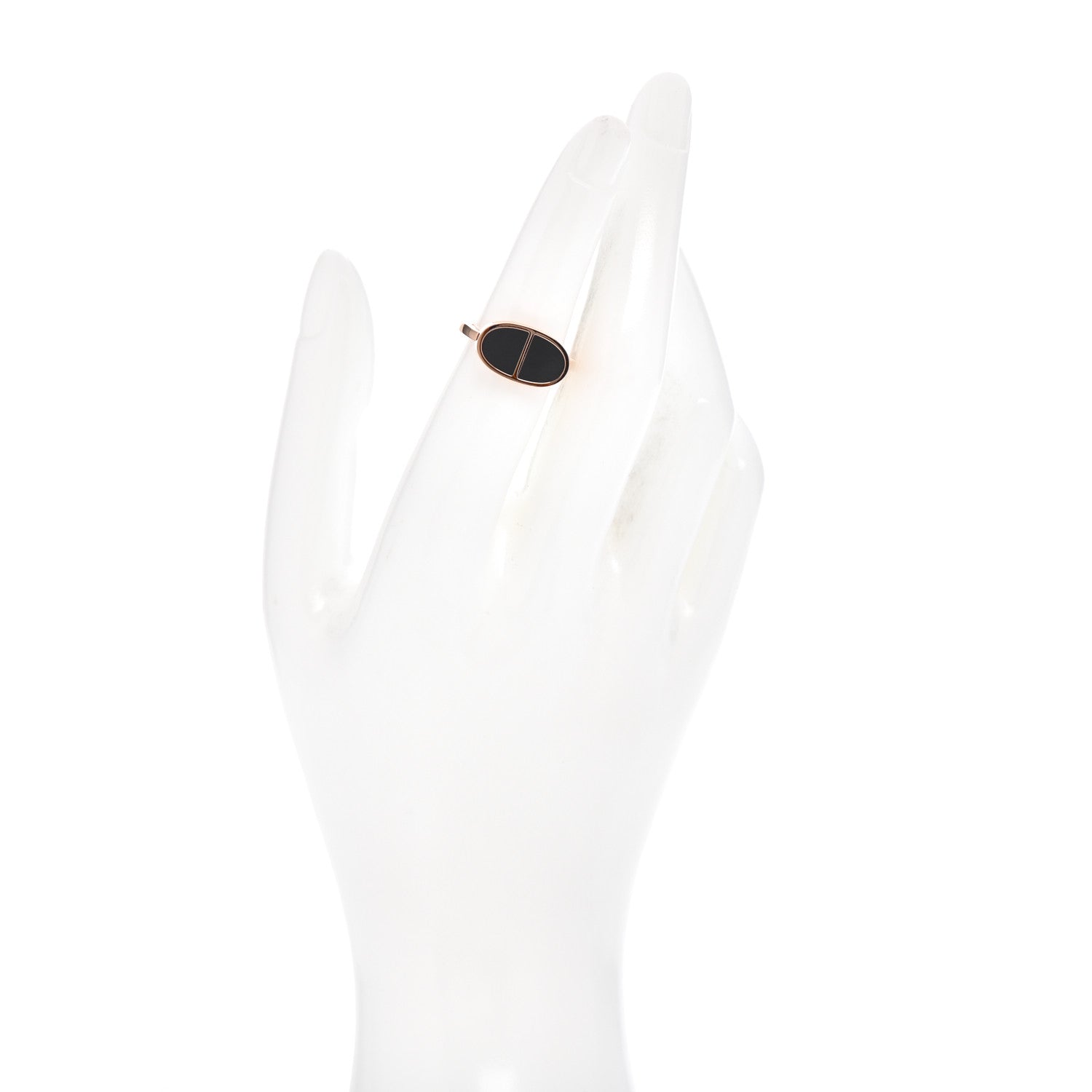 Hermes 18K Rose Gold Black Ceramic MM Chaine d'Ancre Verso Ring 50 5.25 2 of 6