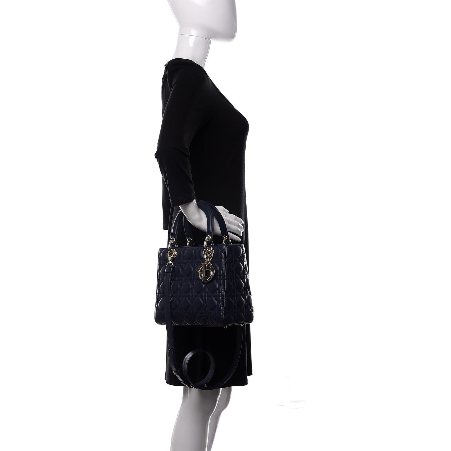 Lambskin Cannage Medium Lady Dior Navy Blue