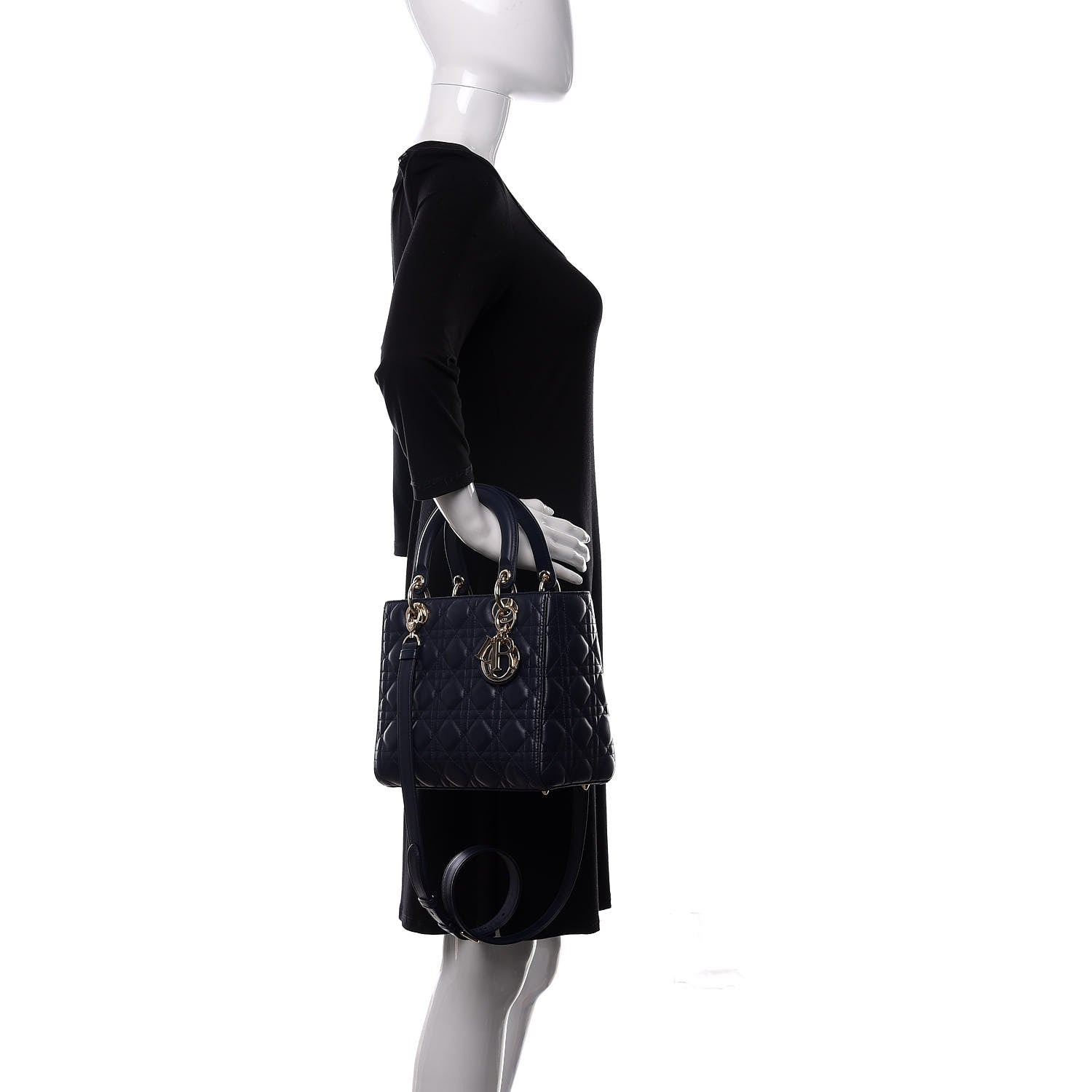 Christian Dior Lambskin Cannage Medium Lady Dior Navy Blue 3 of 13