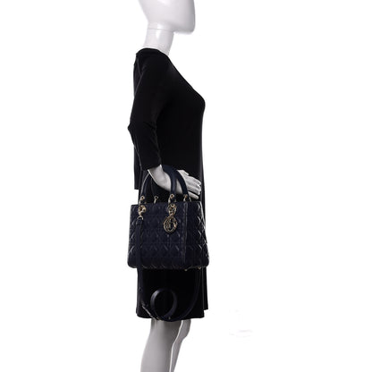 Christian Dior Lambskin Cannage Medium Lady Dior Navy Blue 3 of 13