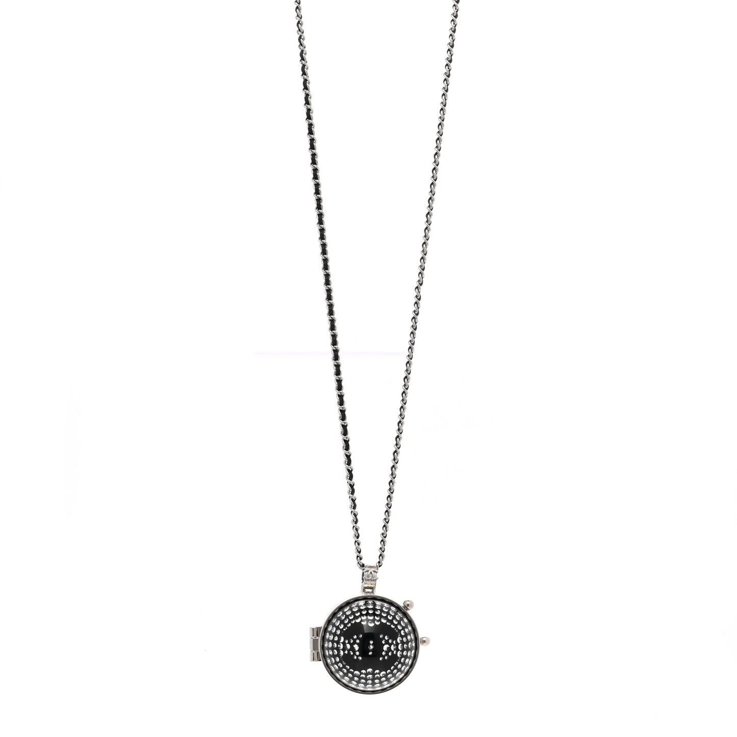 Metal CC Crystal Locket Necklace Black