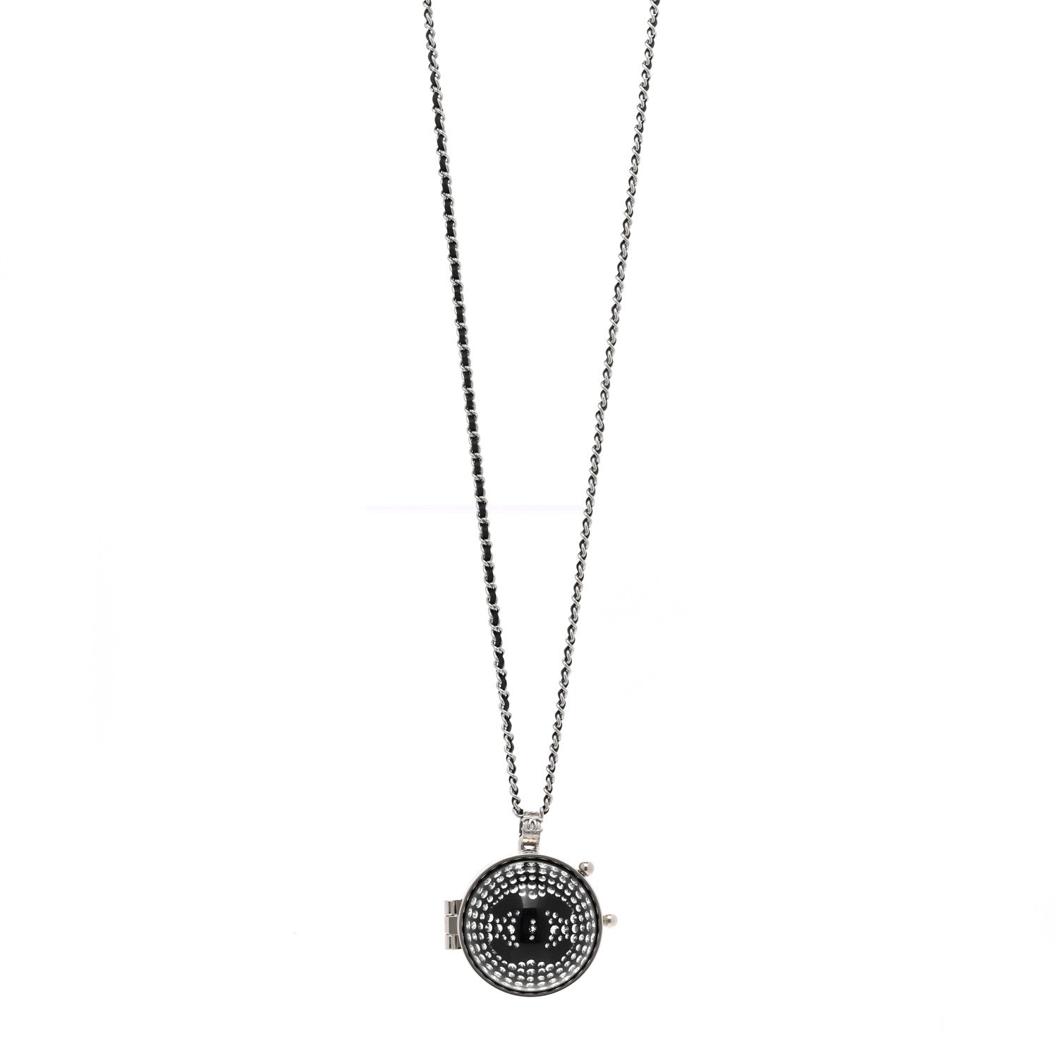 Chanel Metal CC Crystal Locket Necklace Black 1 of 8
