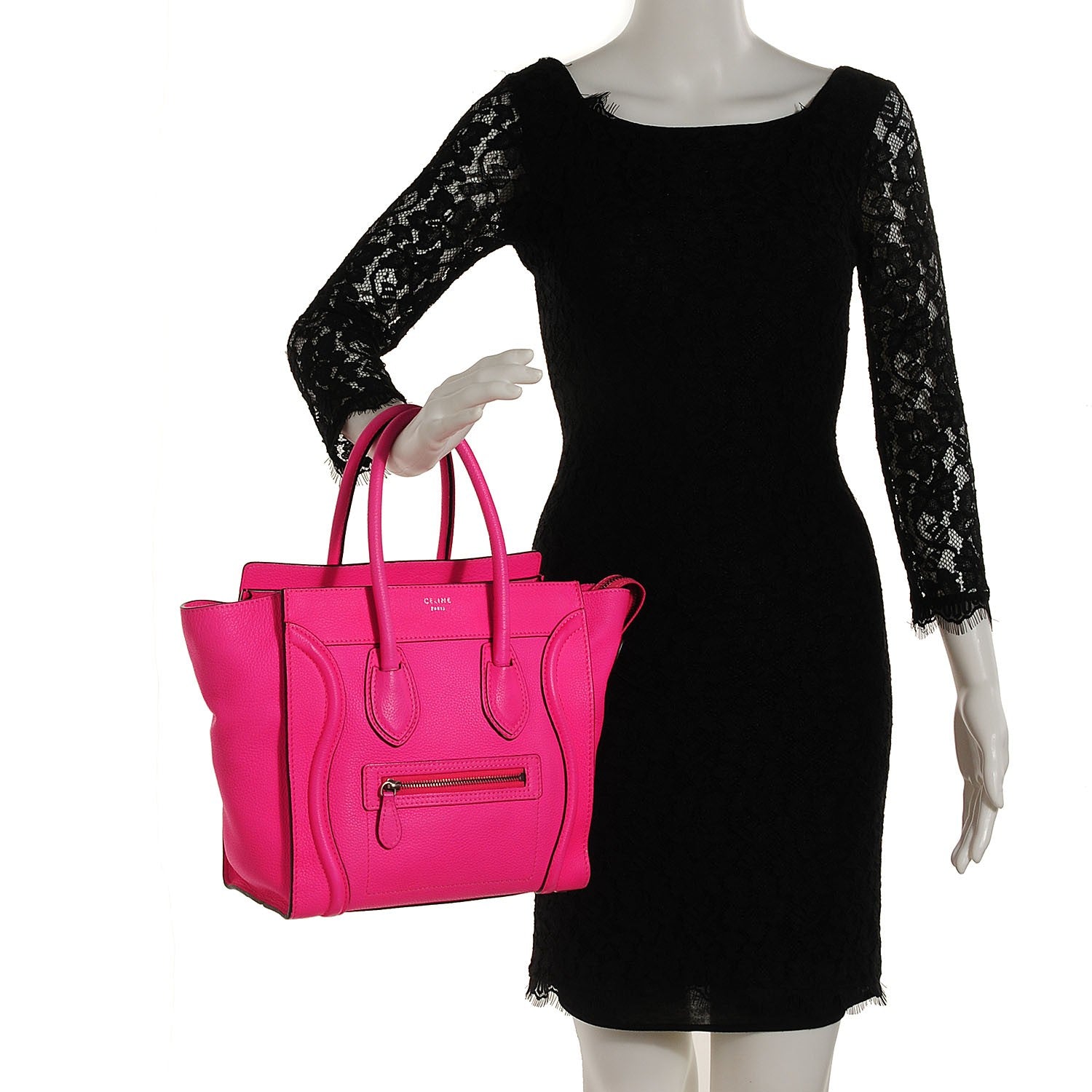 Celine Drummed Calfskin Micro Luggage Fluo Pink 2 of 8