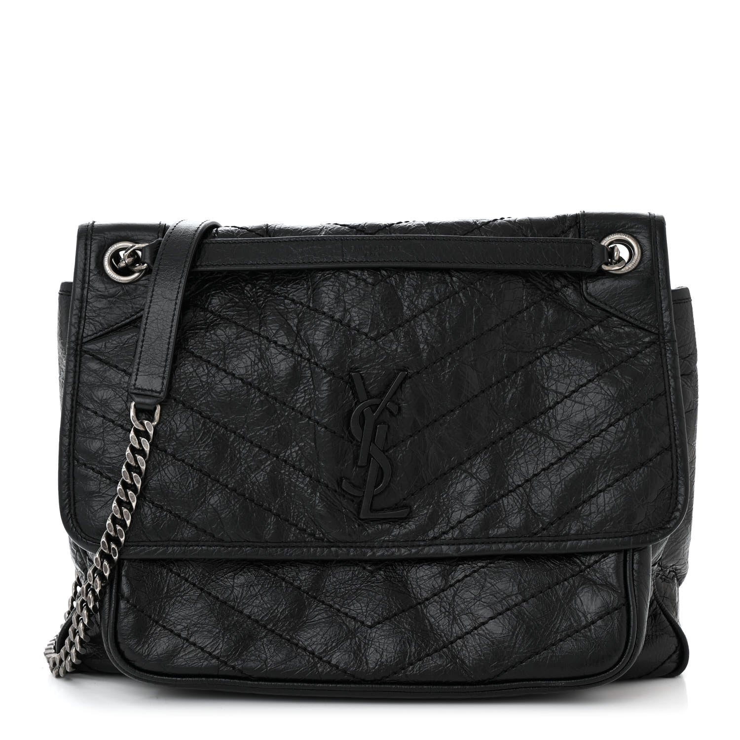 Saint Laurent Crinkled Calfskin Matelasse Monogram Large Niki Chain Satchel Black 1 of 11