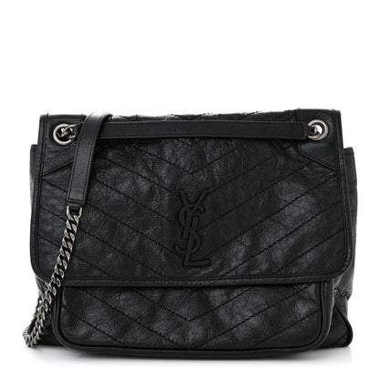 Saint Laurent Crinkled Calfskin Matelasse Monogram Large Niki Chain Satchel Black 1 of 11