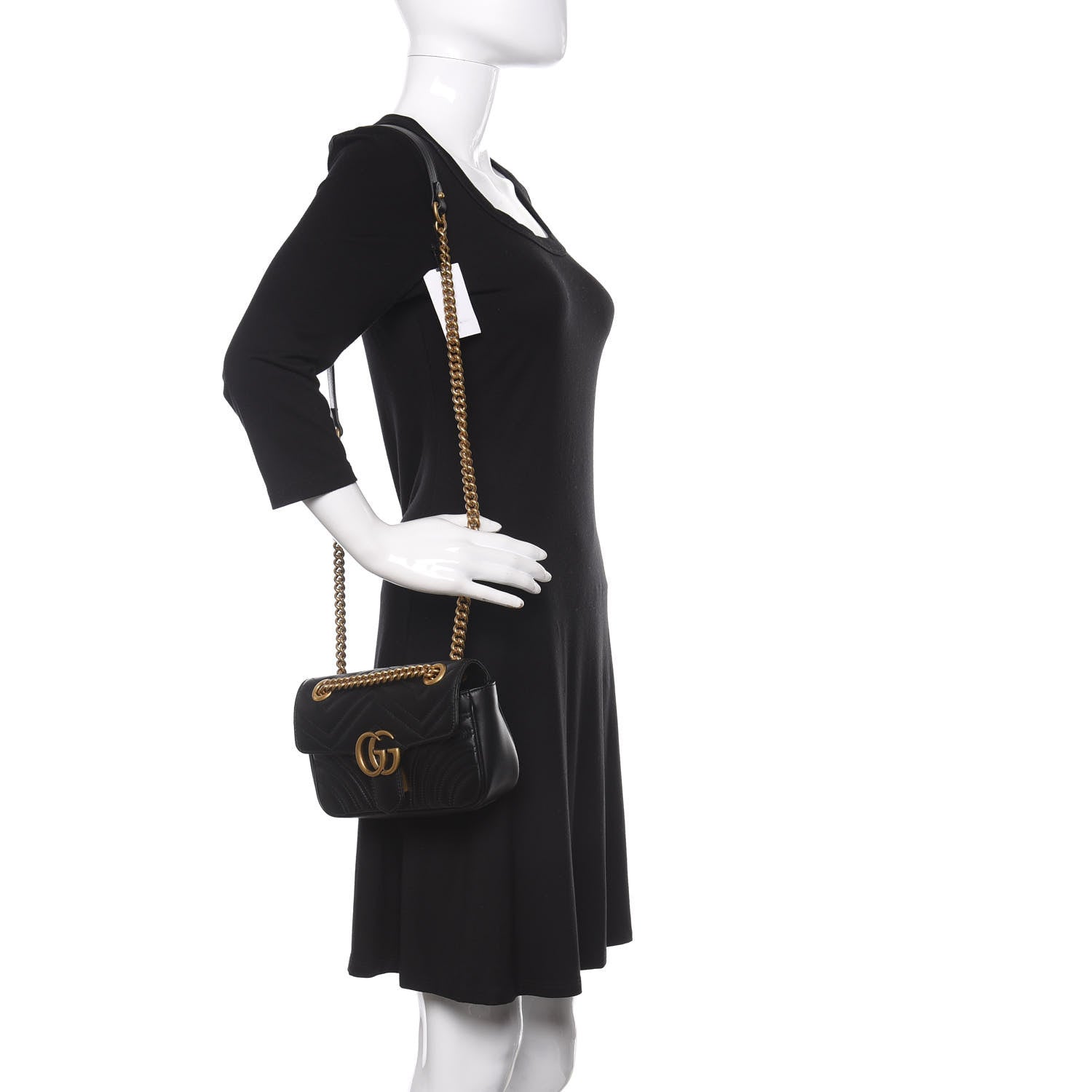 Gucci Calfskin Matelasse Mini GG Marmont Shoulder Bag Black 2 of 11
