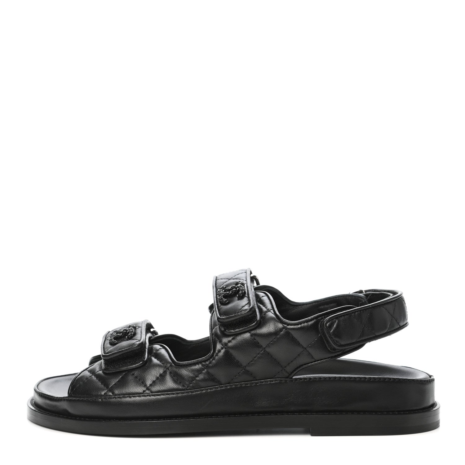 Chanel Lambskin Velcro Dad Sandals 38 Black 1 of 8