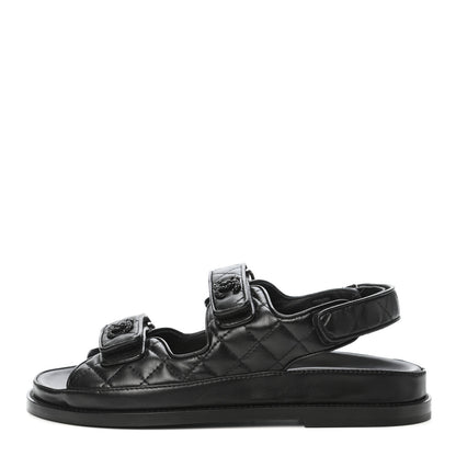 Chanel Lambskin Velcro Dad Sandals 38 Black 1 of 8