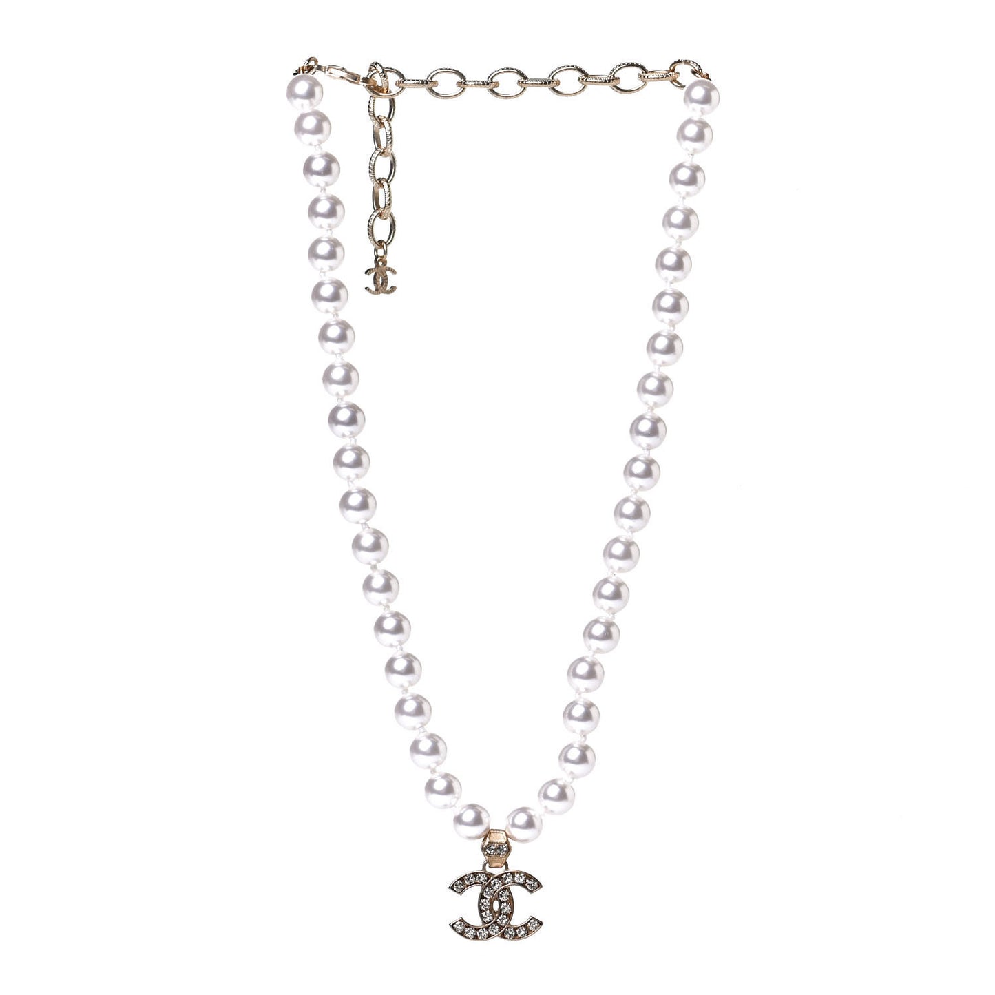 Pearl Crystal CC Short Necklace Gold