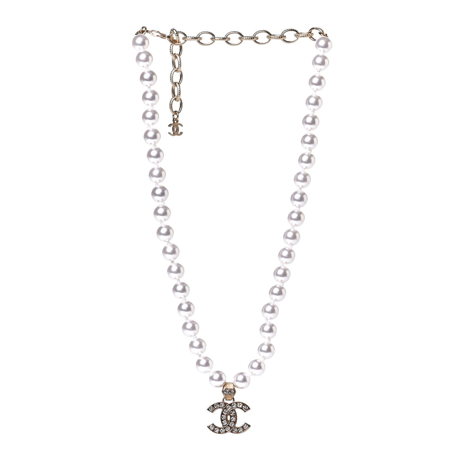 Chanel Pearl Crystal CC Short Necklace Gold 2 of 5