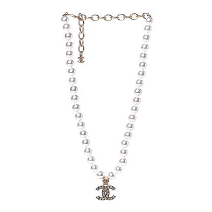 Chanel Pearl Crystal CC Short Necklace Gold 2 of 5