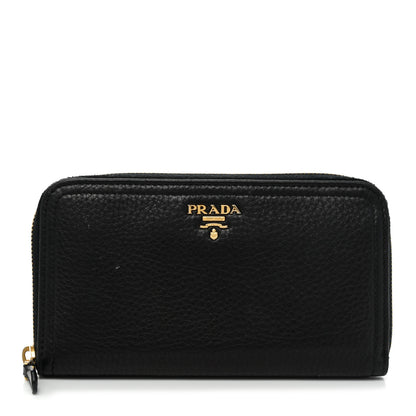 Prada Vitello Daino Zip Around Wallet Black 1 of 7