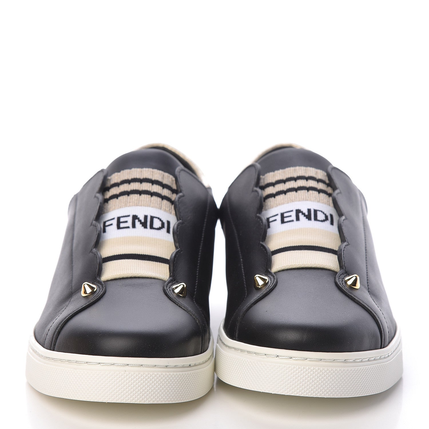 Fendi Vitello Lurex Rockoclick Slip On Sneakers 39.5 Black Gold 2 of 8