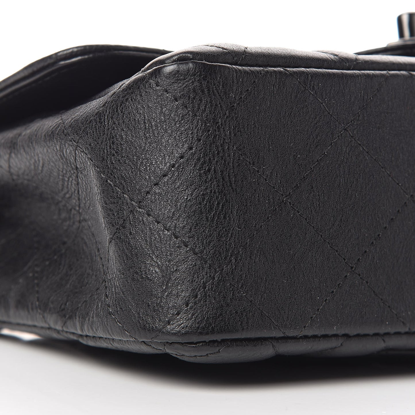 Crumpled Calfskin Quilted Mini Rectangular Flap So Black