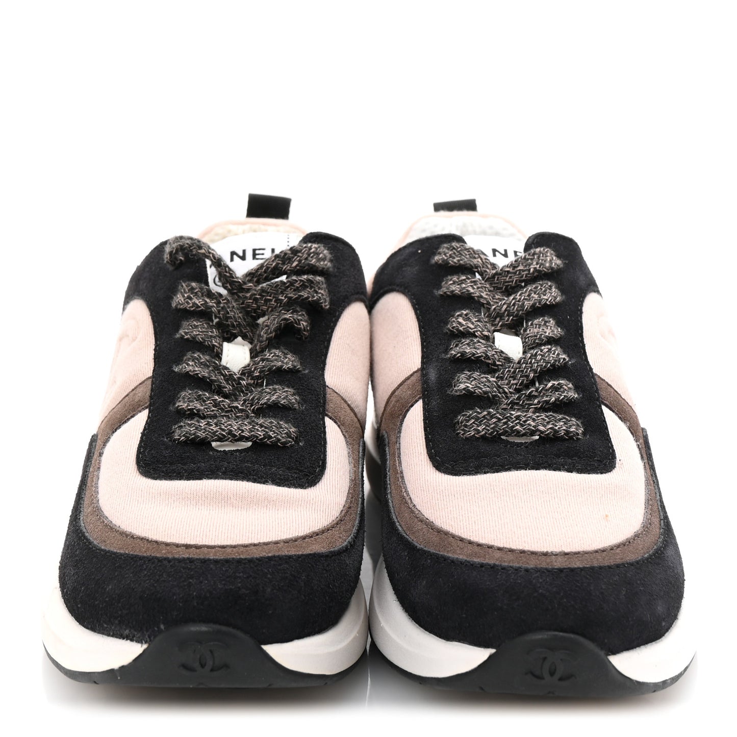 Suede Calfskin Fabric CC Sneakers 35.5 Dark Grey Light Pink