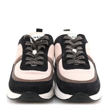Chanel Suede Calfskin Fabric CC Sneakers 35.5 Dark Grey Light Pink 3 of 10