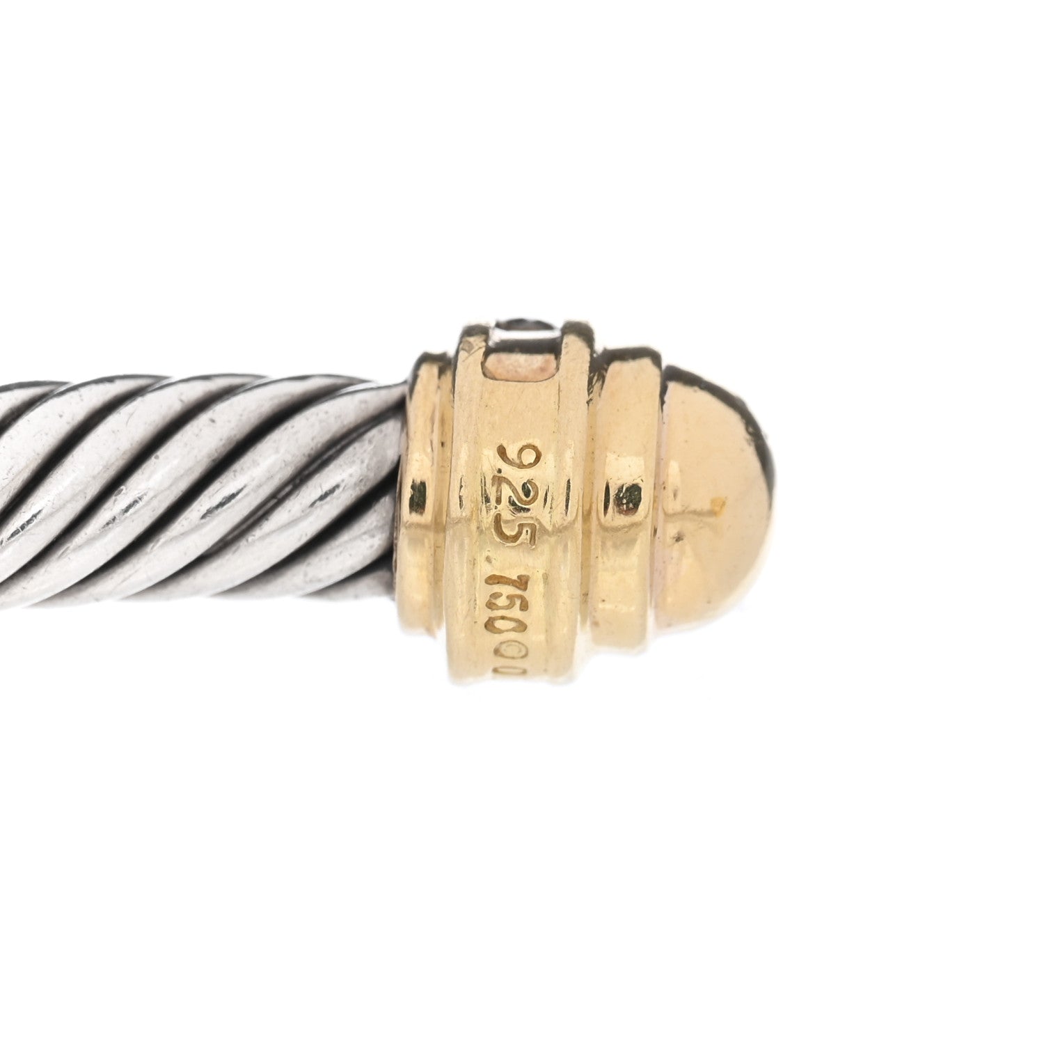 David Yurman Sterling Silver 18K Yellow Gold Diamond 5mm Cable Classics Bracelet 3 of 4