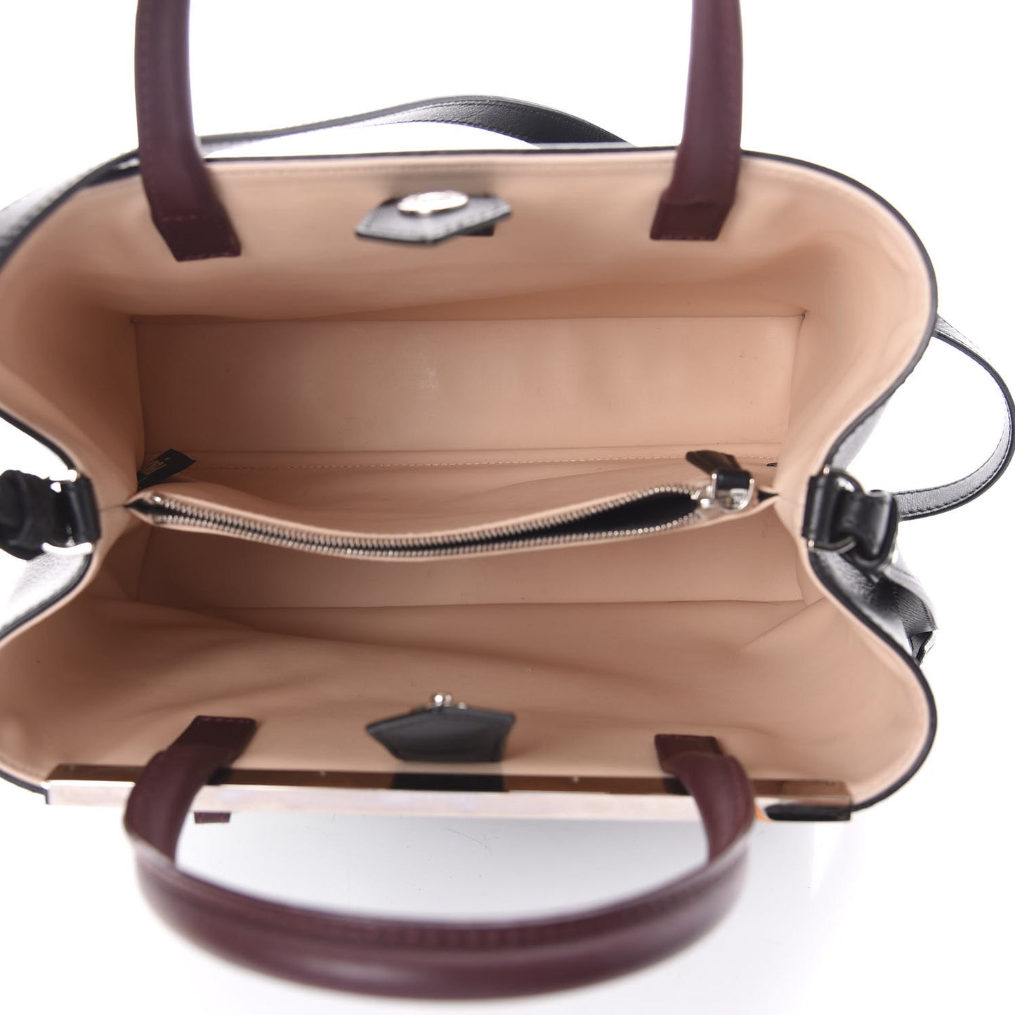 Vitello Dolce Fox Mink Bi-Color Monster Mirror Charm Petite 2Jours Tote Black Bordeaux Acquamarine