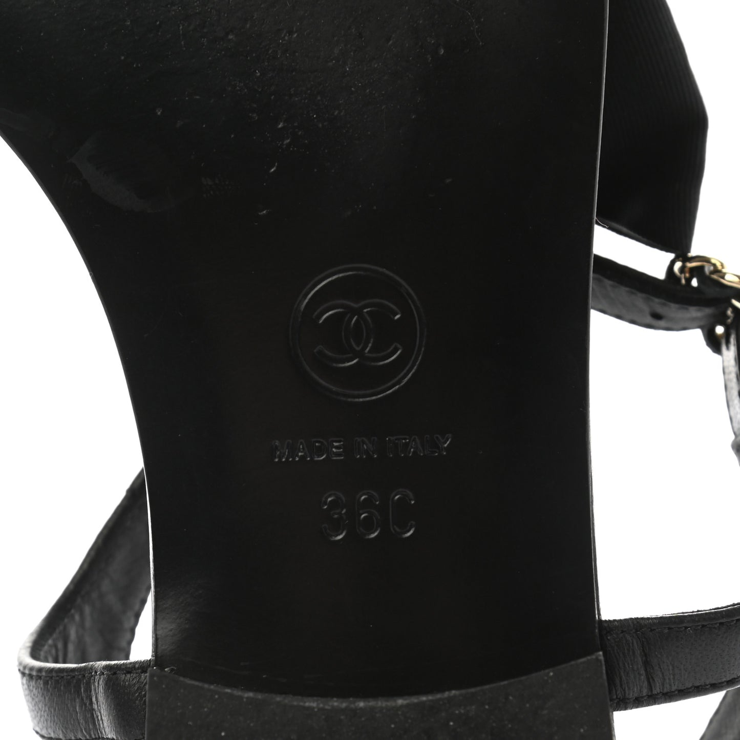 Lambskin Grosgrain Bow CC Chain Thong Sandals 36 Black Gold
