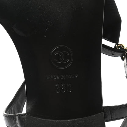 Chanel Lambskin Grosgrain Bow CC Chain Thong Sandals 36 Black Gold 6 of 8