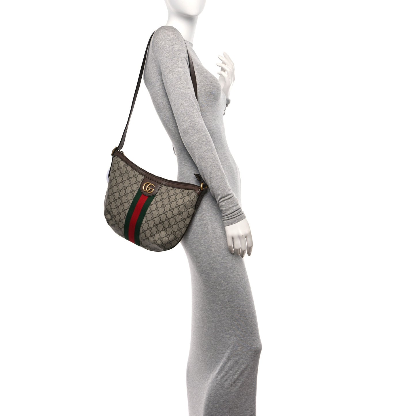 GG Supreme Monogram Web Small Ophidia Half Moon Hobo Brown