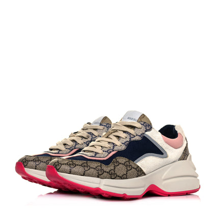 Gucci GG Supreme Monogram Mix Monogram Womens Rhyton Sneakers 39 London Blue Beige Pale Pink 3 of 9