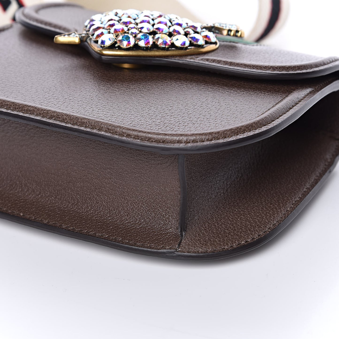 Textured Calfskin Web Crystal Heart Stripe Small Totem Shoulder Bag New Acero