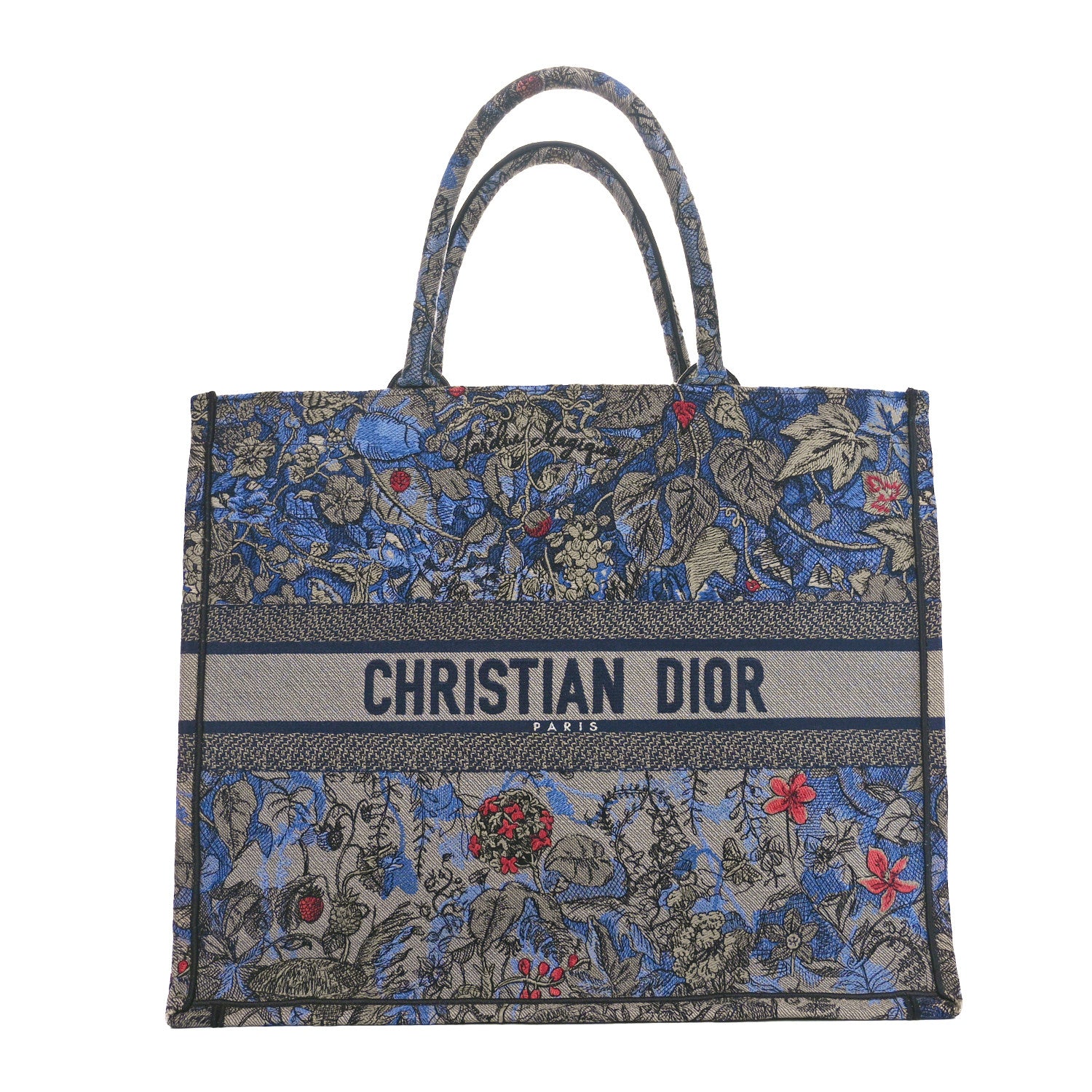 Christian Dior Canvas Embroidered Large Toile de Jouy Voyage Book Tote Blue Multicolor 1 of 10