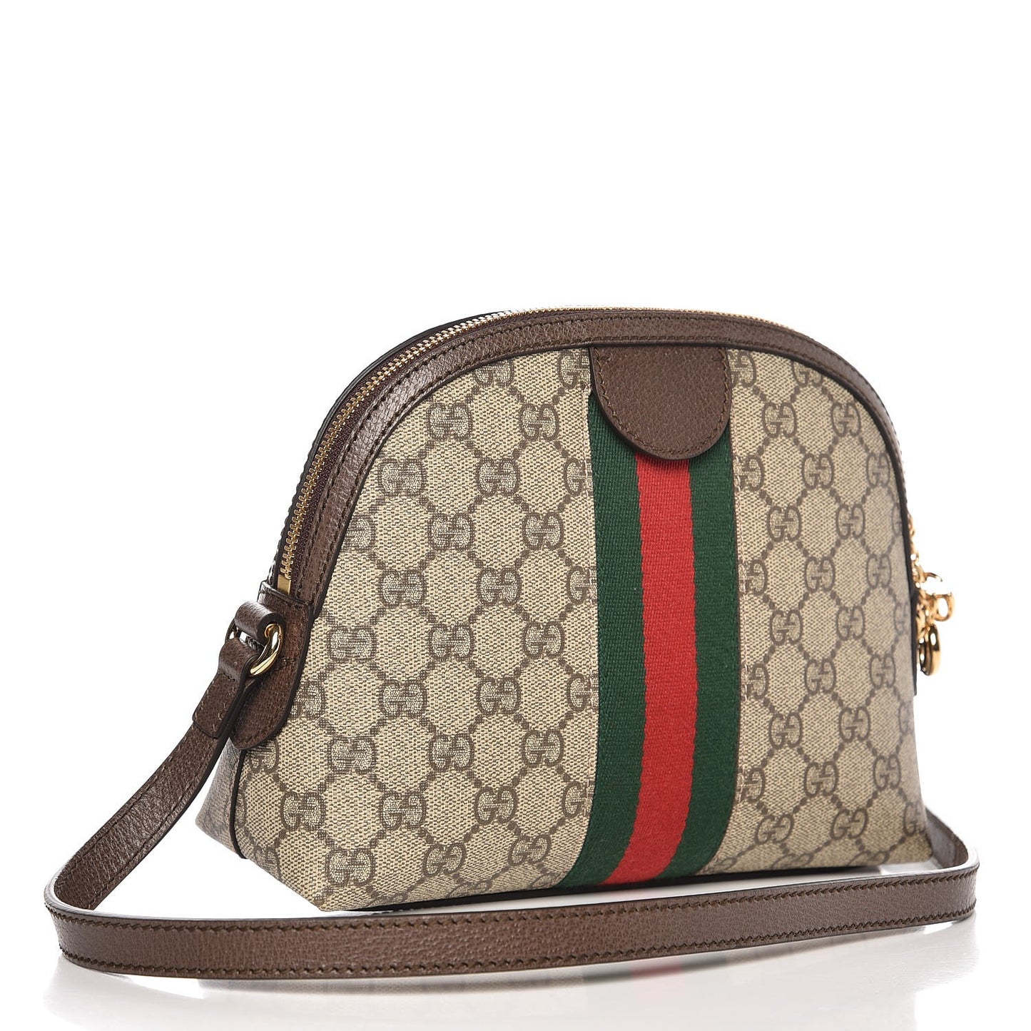 GG Supreme Monogram Textured Dollar Calfskin Web Small Ophidia Dome Shoulder Bag Beige Ebony New Acero