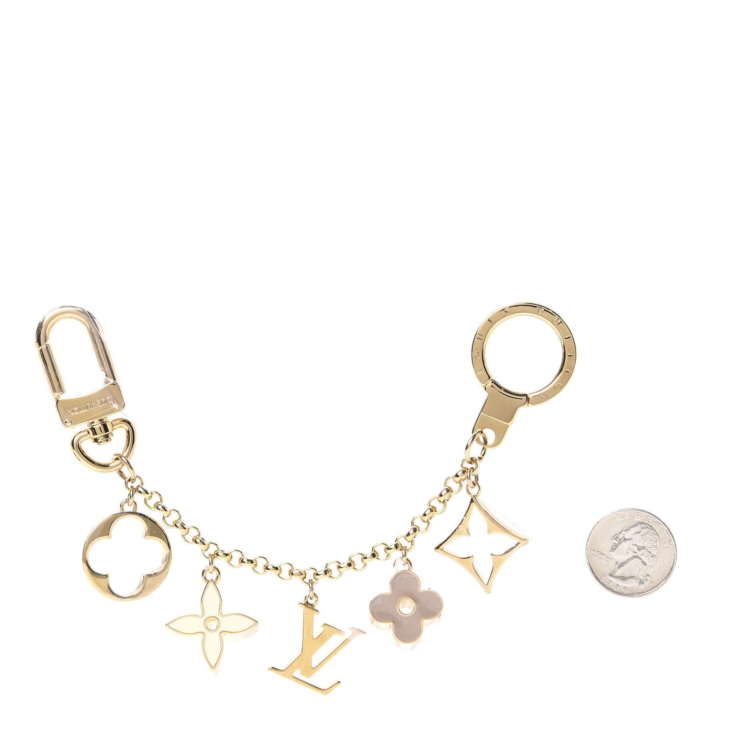 Brass Enamel Fleur De Monogram Bag Charm Chain Gold