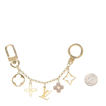 Louis Vuitton Brass Enamel Fleur De Monogram Bag Charm Chain Gold 2 of 3
