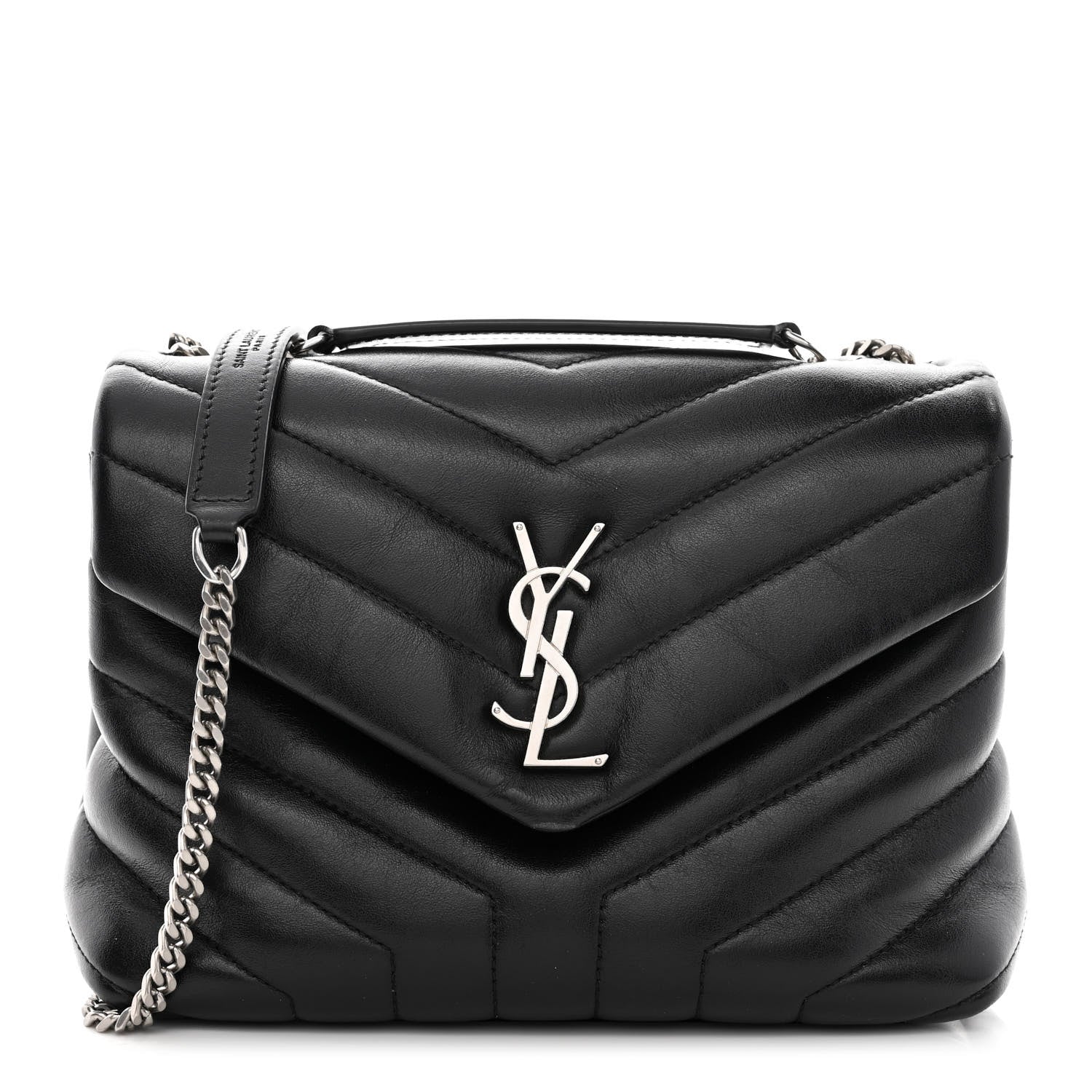Saint Laurent Calfskin Y Quilted Monogram Small Loulou Chain Satchel Black 1 of 13
