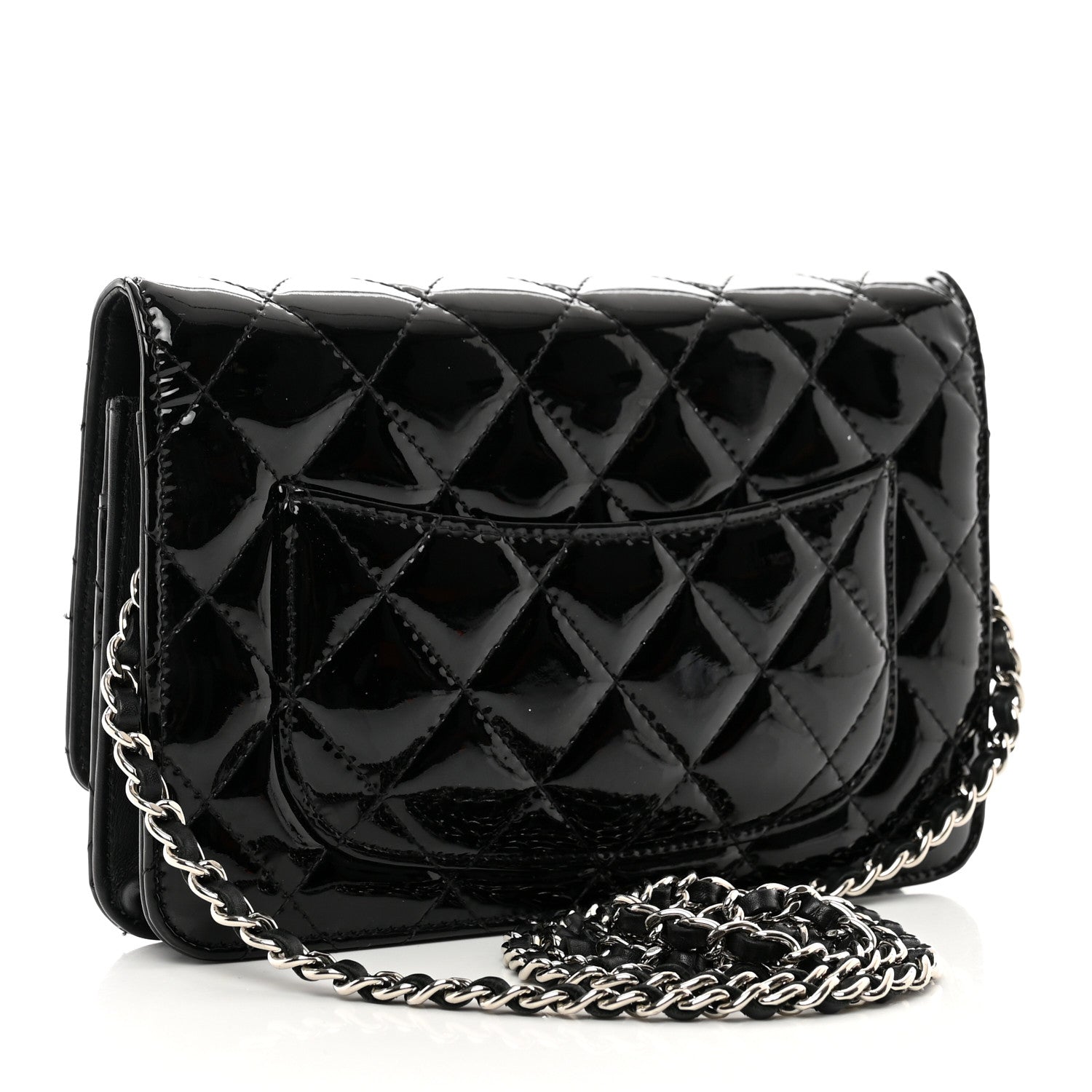 Chanel Patent Quilted Wallet On Chain WOC Black 2 of 9
