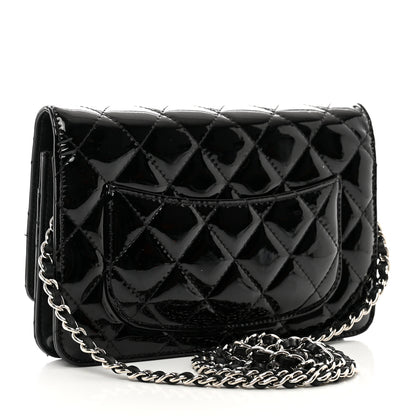 Chanel Patent Quilted Wallet On Chain WOC Black 2 of 9