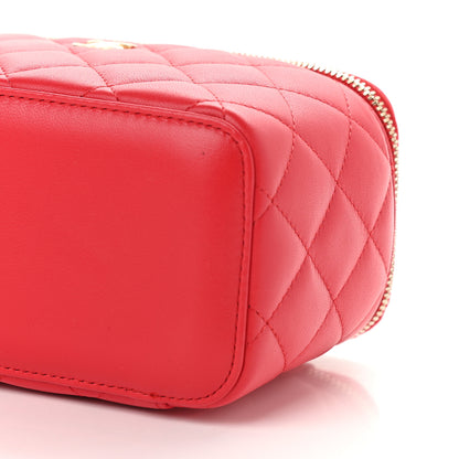 Chanel Lambskin Quilted Pearl Crush Small Vanity Case With Chain Red 9 of 9