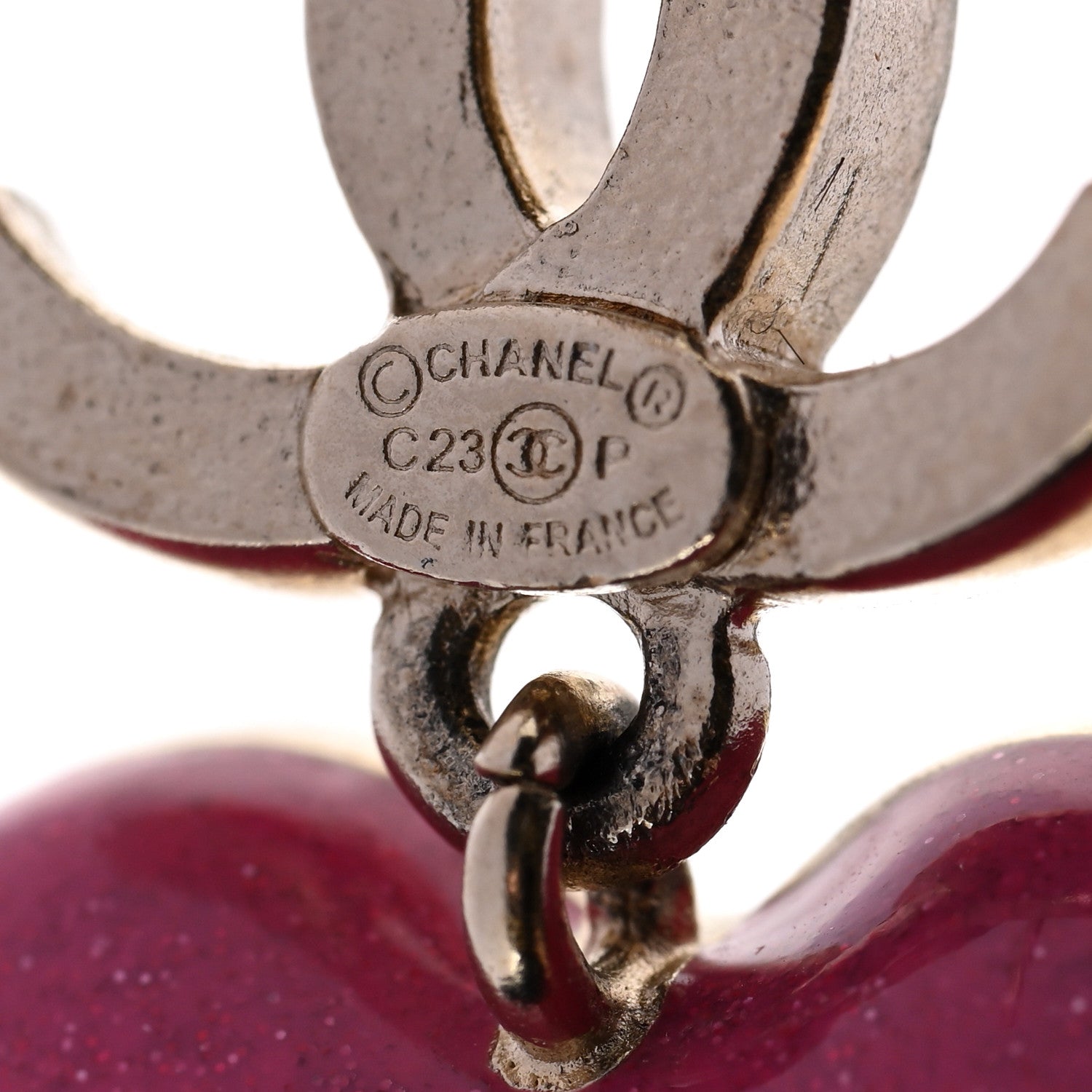 Chanel Crystal CC Resin Heart Drop Earrings Pink Gold 4 of 4