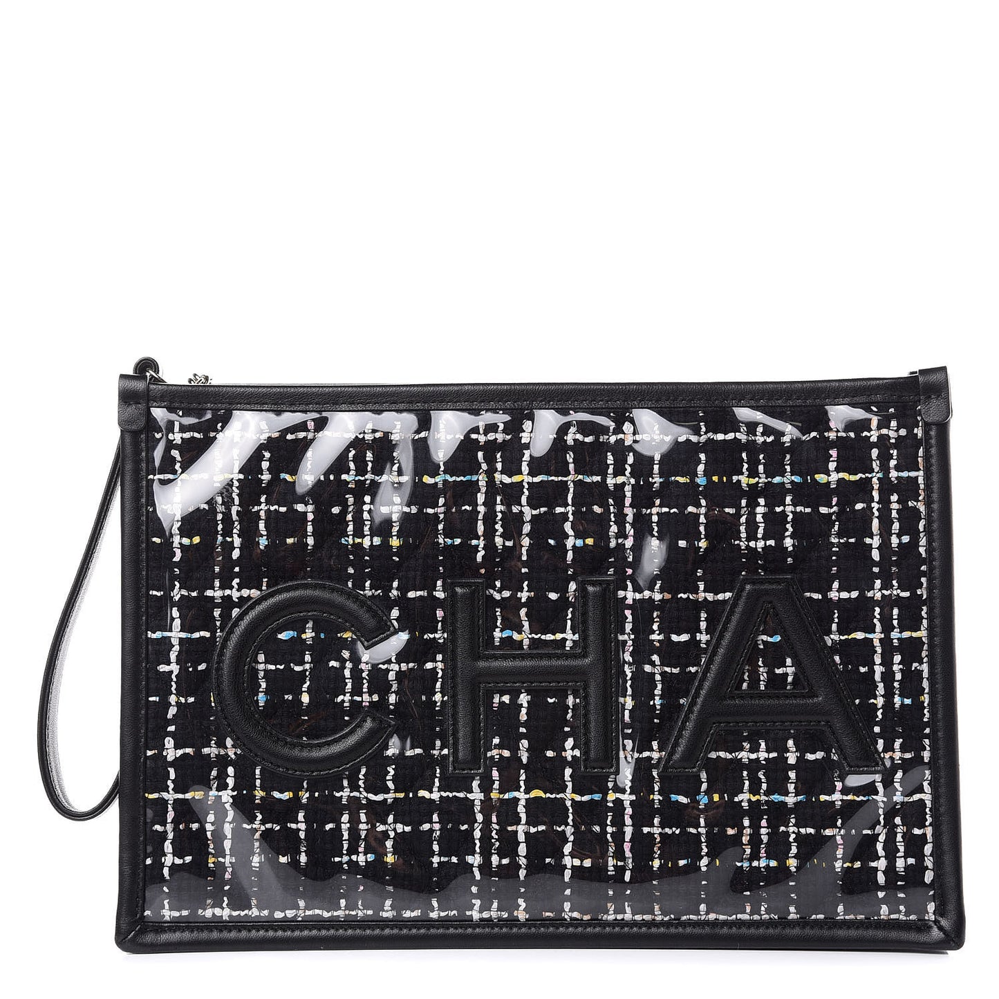 Tweed PVC Lambskin Large Pouch Black