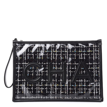 Chanel Tweed PVC Lambskin Large Pouch Black 1 of 10