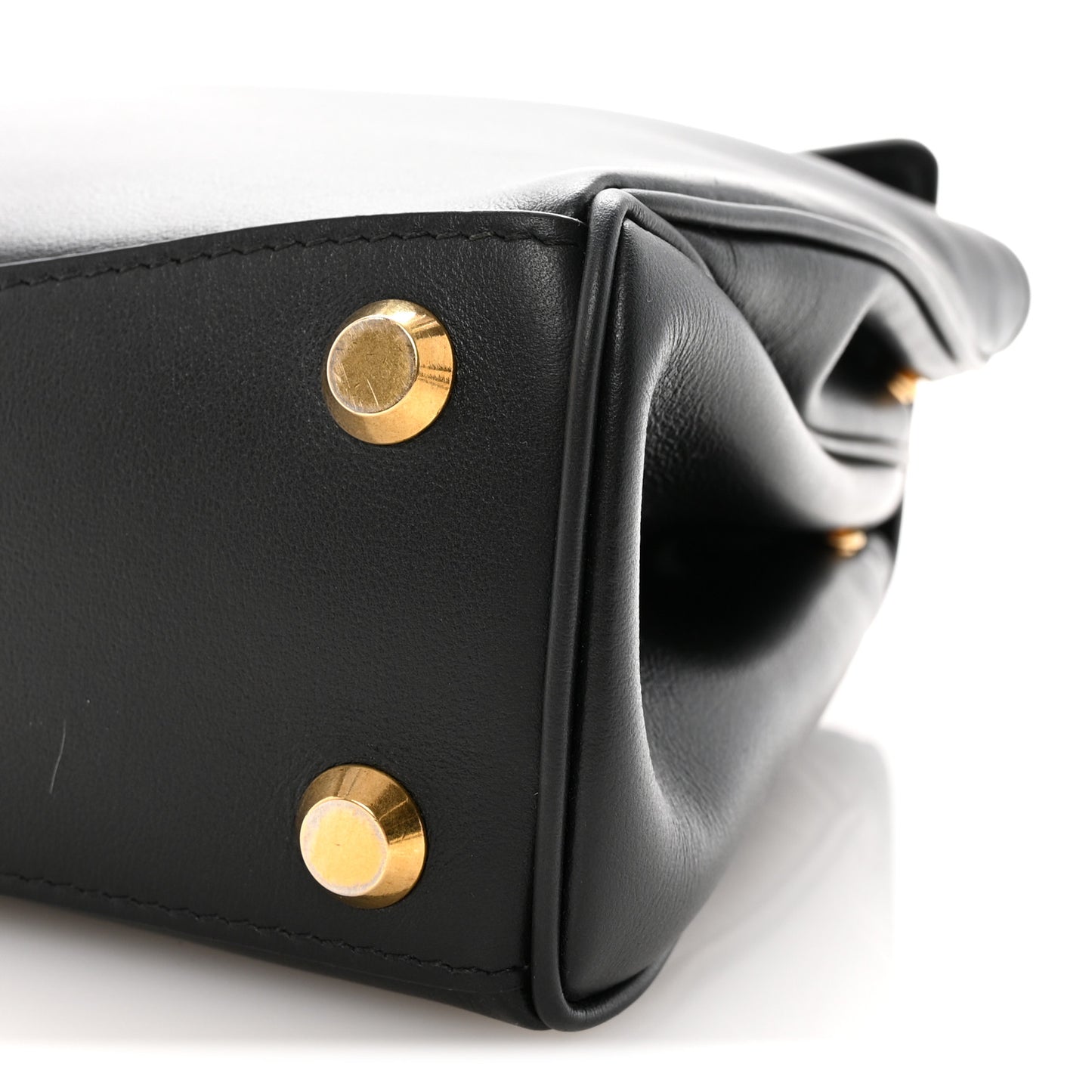 Natural Smooth Calfskin Small Rodeo Top Handle Handbag Black