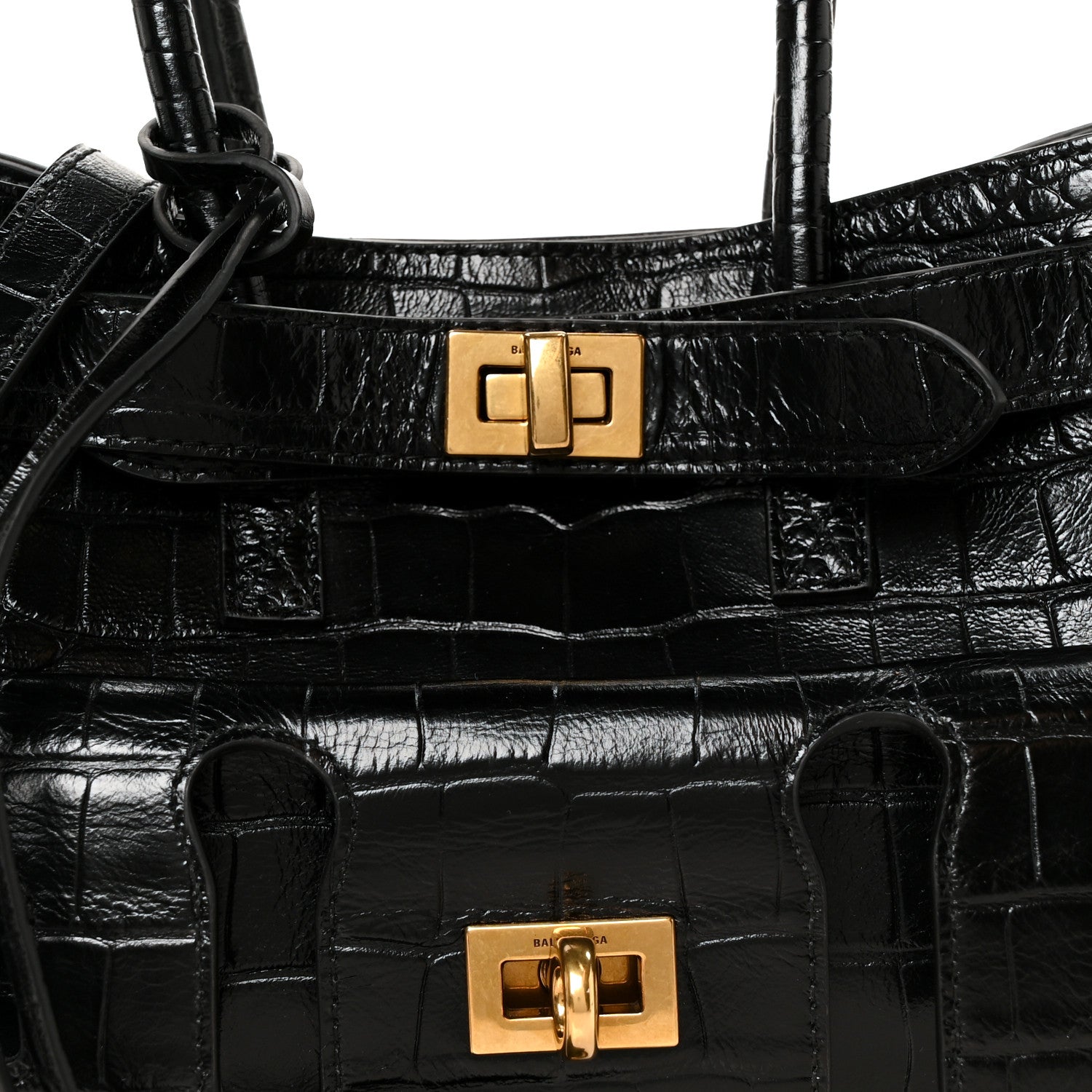 Balenciaga Calfskin Crocodile Embossed Mini Bel Air Carry All Bag Black 10 of 12