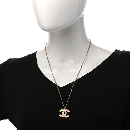 Chanel Enamel Striped CC Necklace Gold Ivory Pink 2 of 7