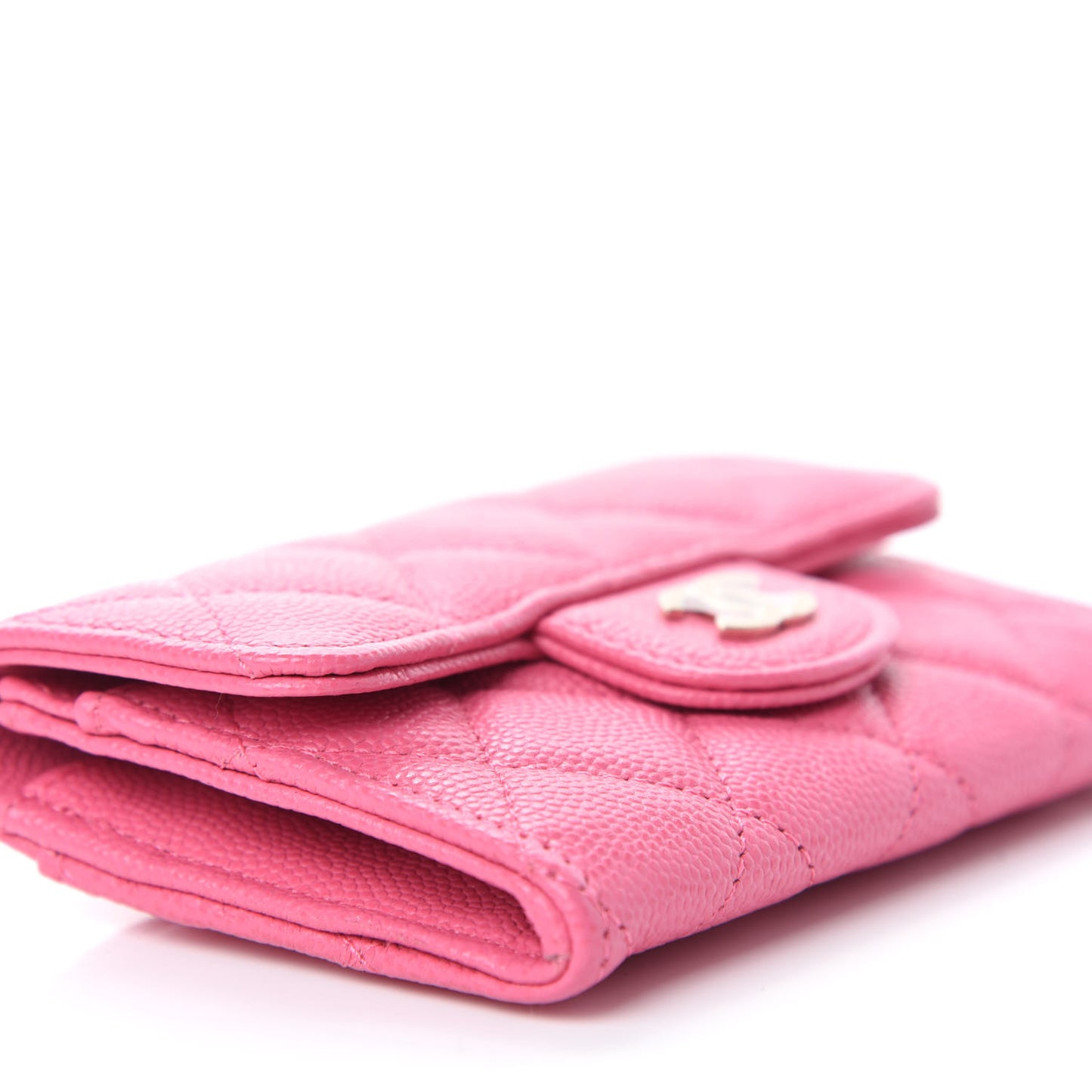 Caviar Quilted Flap Card Holder Wallet Pink