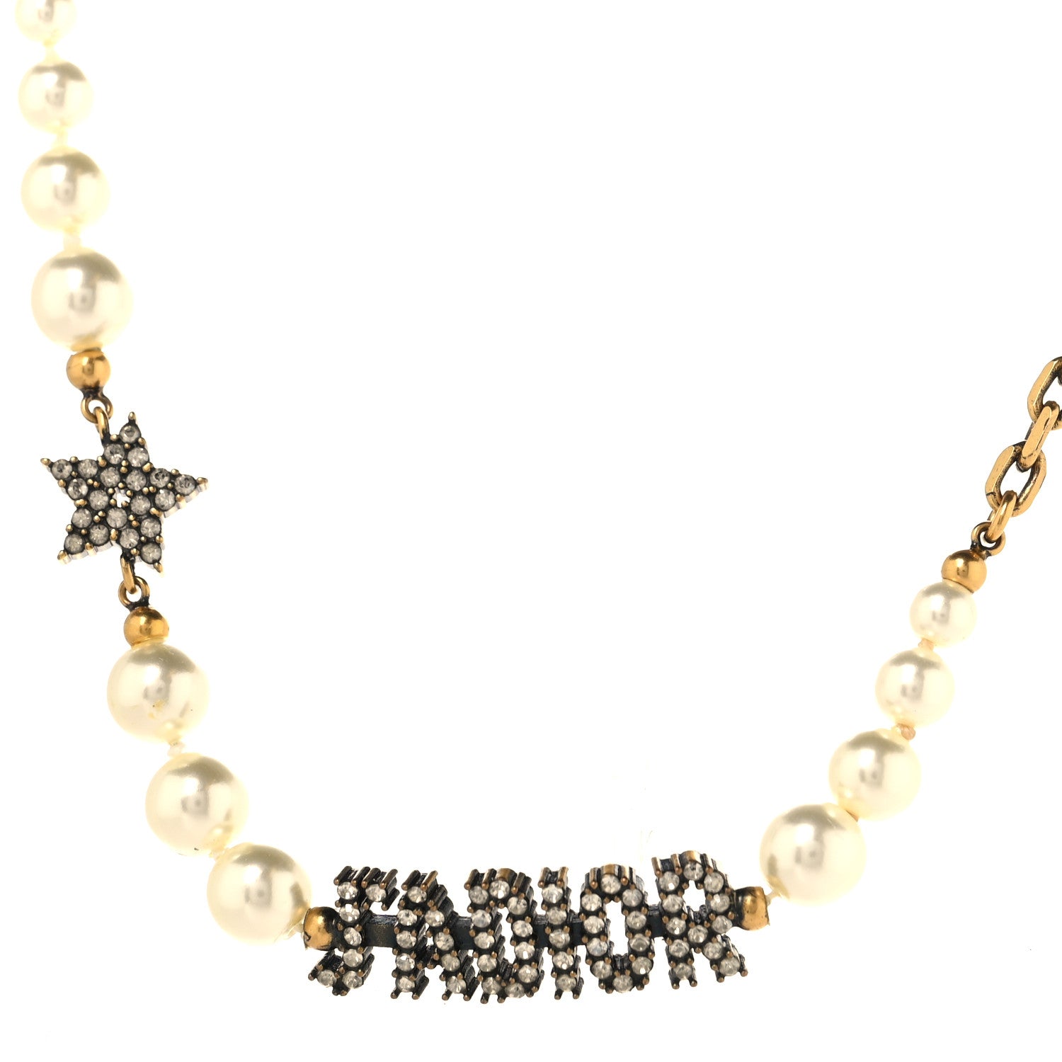 Christian Dior Metal Pearl Crystal J'Adior Choker Necklace Antique Gold 1 of 5