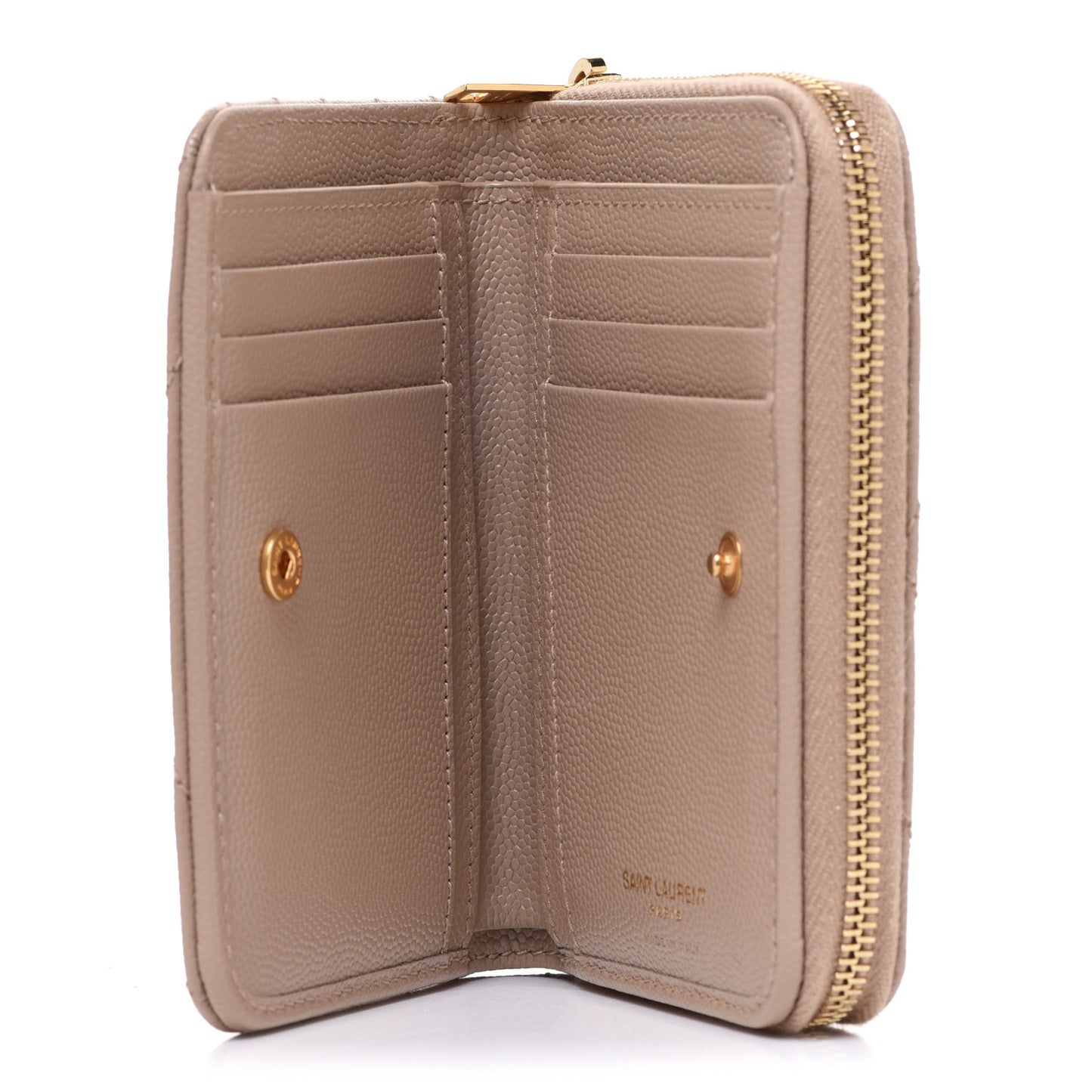 Grain De Poudre Matelasse Chevron Monogram Compact Zip Around Wallet Dark Latte