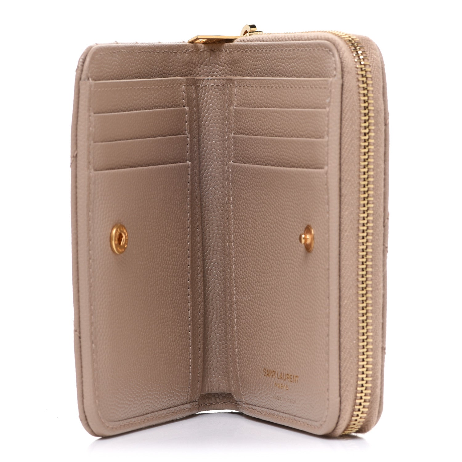 Saint Laurent Grain De Poudre Matelasse Chevron Monogram Compact Zip Around Wallet Dark Latte 5 of 8