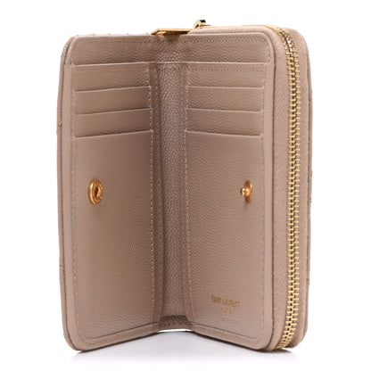 Saint Laurent Grain De Poudre Matelasse Chevron Monogram Compact Zip Around Wallet Dark Latte 5 of 8