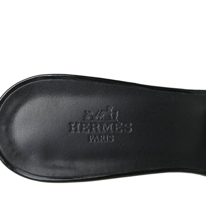 Hermes Patent Oasis Sandals 37 Black 7 of 8