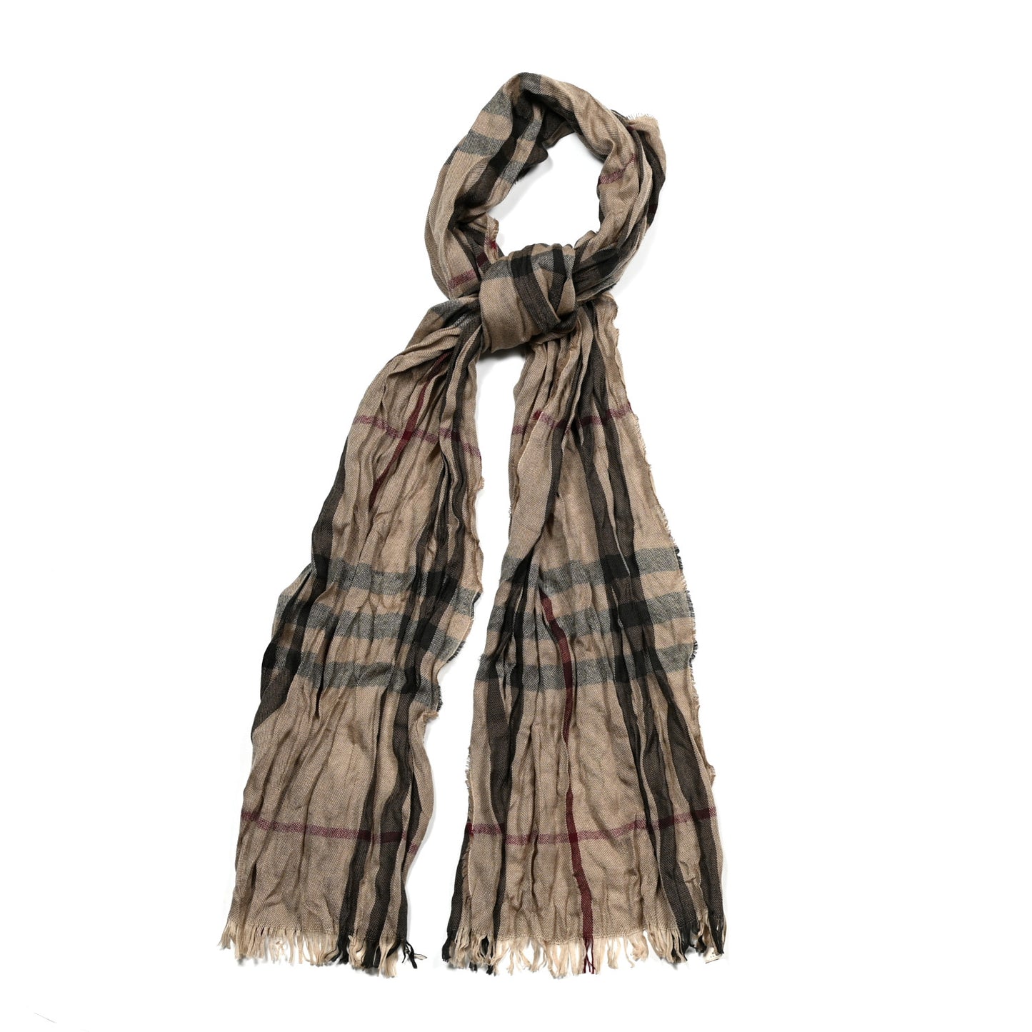 Wool Silk Giant Check Lightweight Scarf Camel