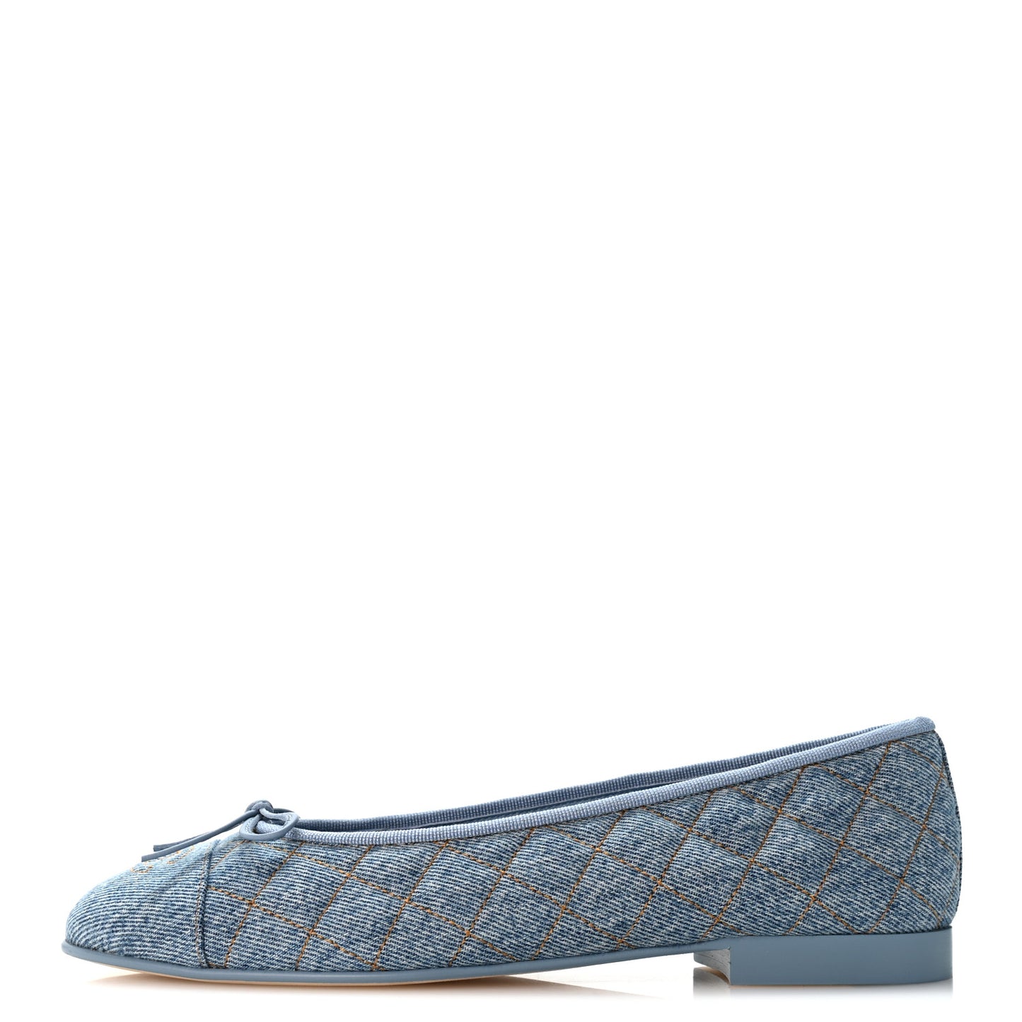 Denim Quilted CC Cap Toe Ballerina Flats 40 Light Blue