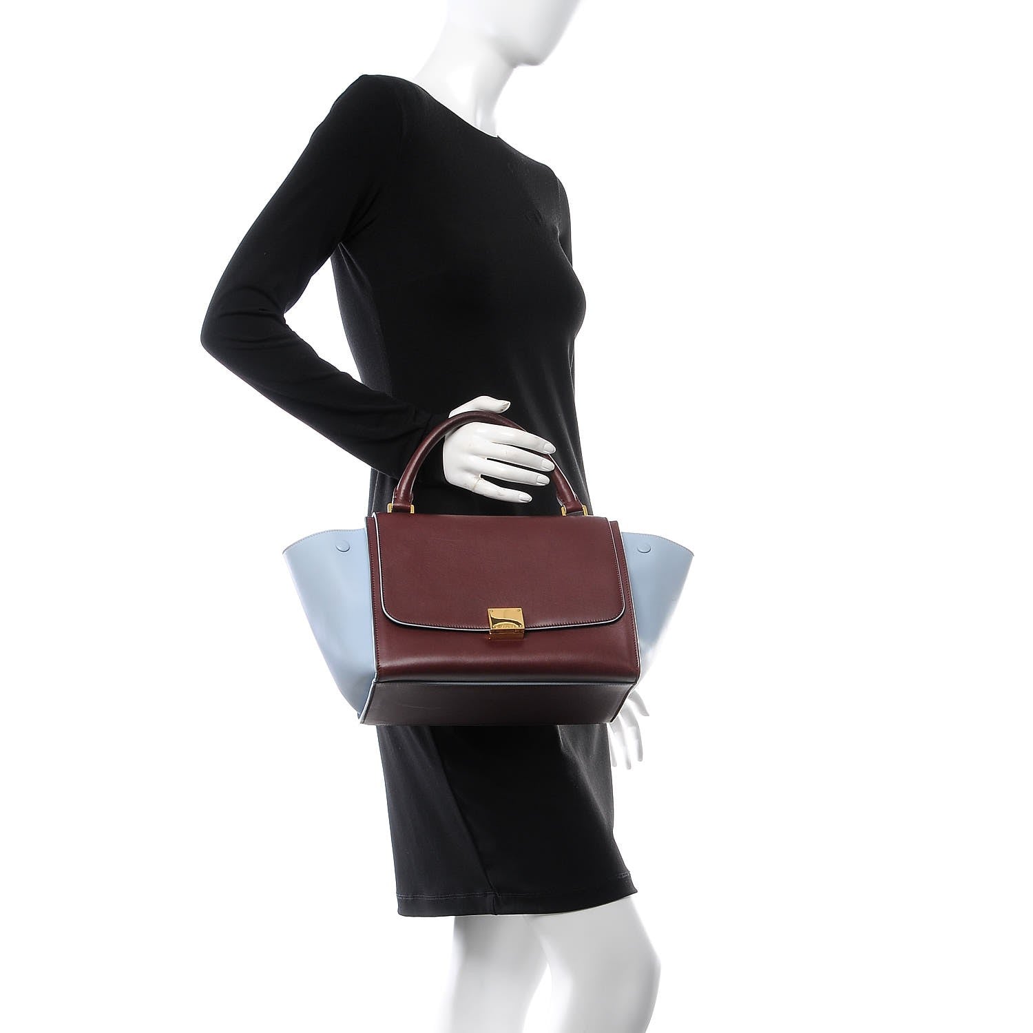Celine Smooth Calfskin Small Bi-Color Trapeze Burgundy Azur 2 of 9